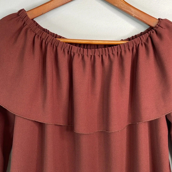 WILFRED Morel Off The Shoulder Blouse Burgundy Ruffle Elastic Balloon Sleeve XXS - Picture 3 of 11